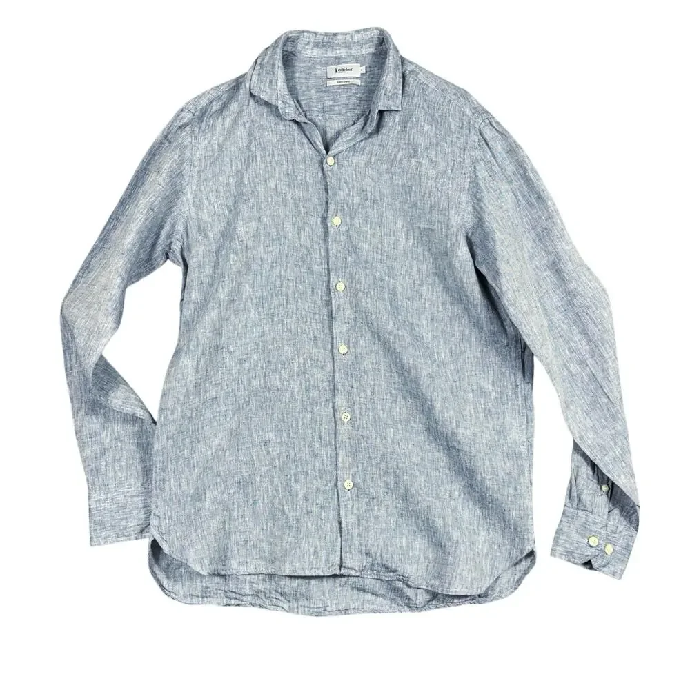 Oficina Reserva Men’s Size Small Blue 100% Linen Long Sleeve Button Up Shirt - Picture 2 of 8